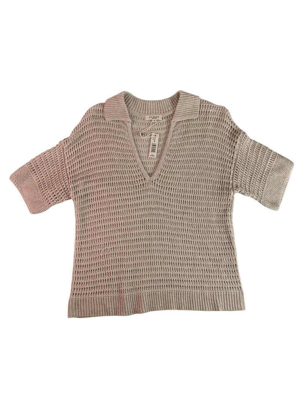 Max Studio London Open Knit Collared V-Neck Size Small - Picture 2 of 11